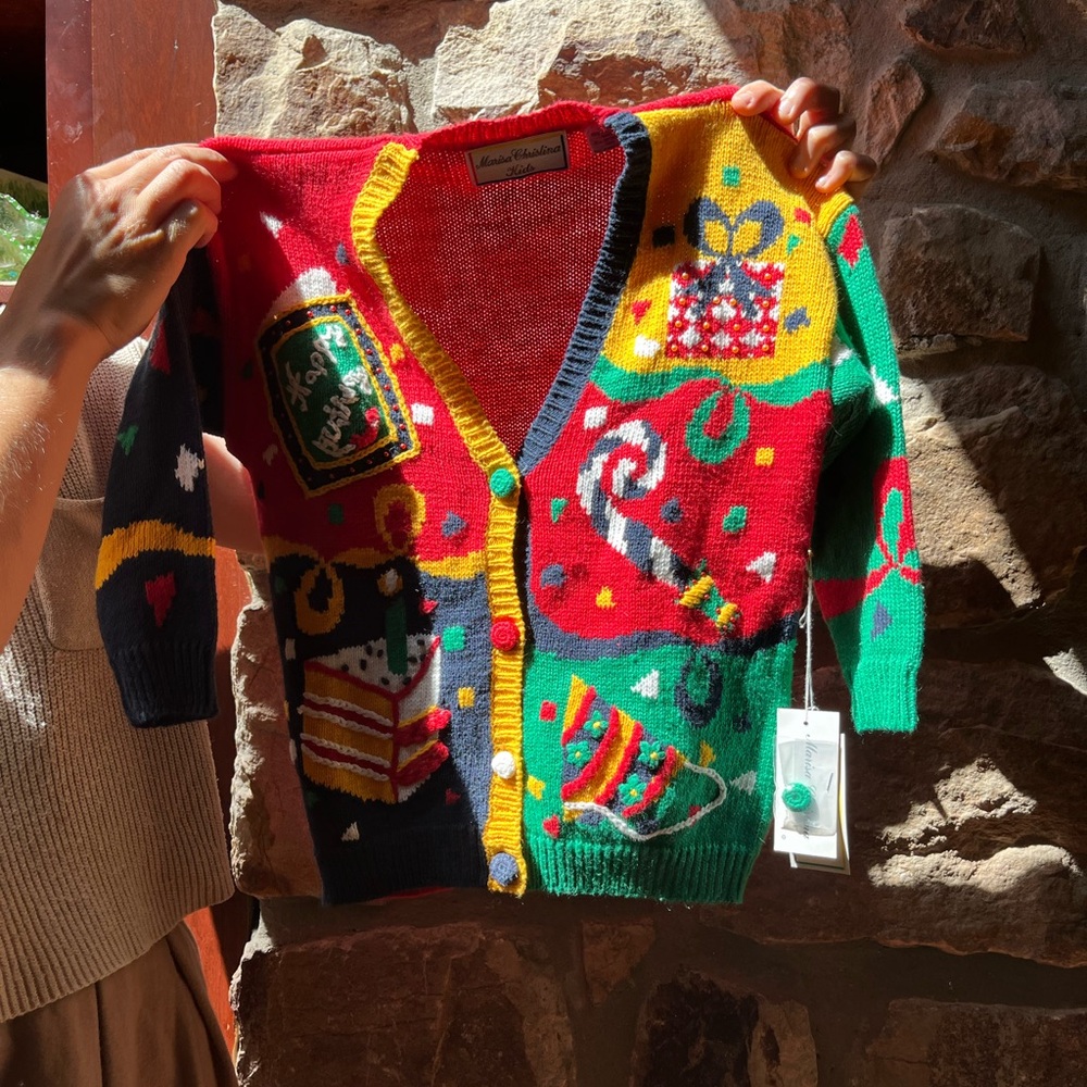 Marisa Christina Kids Sweater Hand Knit Cardigan Happy Birthday sz‎ large